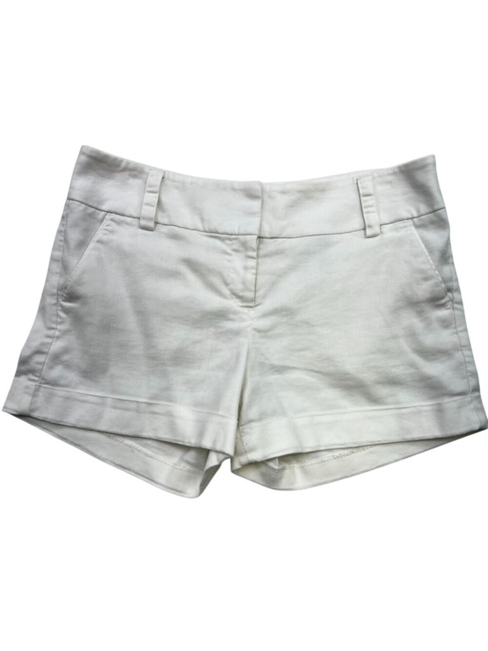 Express Women's Linen Blend Chino Shorts Flat Front Stretch Size 8 White Solid